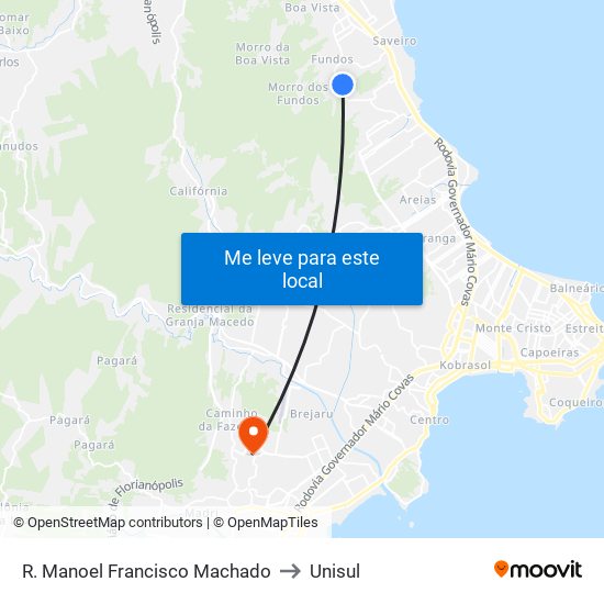 R. Manoel Francisco Machado to Unisul map