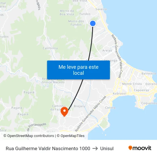 Rua Guilherme Valdir Nascimento 1000 to Unisul map