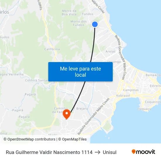 Rua Guilherme Valdir Nascimento 1114 to Unisul map