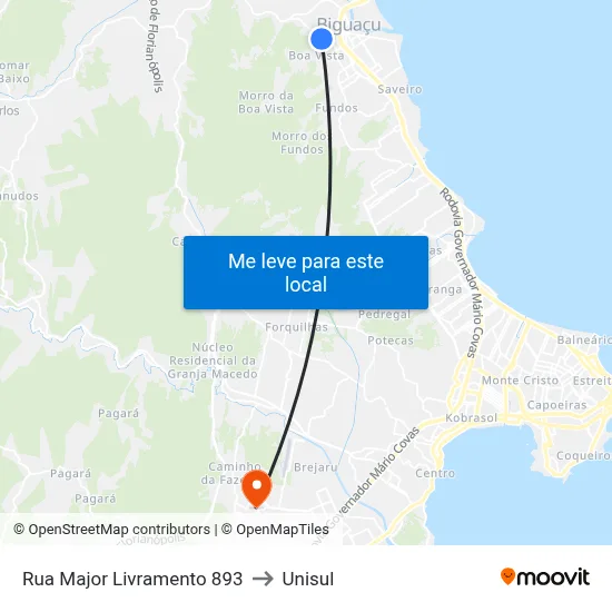 Rua Major Livramento 893 to Unisul map