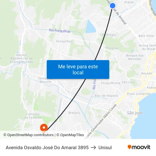 Avenida Osvaldo José Do Amaral 3895 to Unisul map
