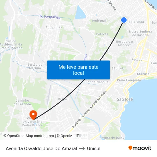 Avenida Osvaldo José Do Amaral to Unisul map