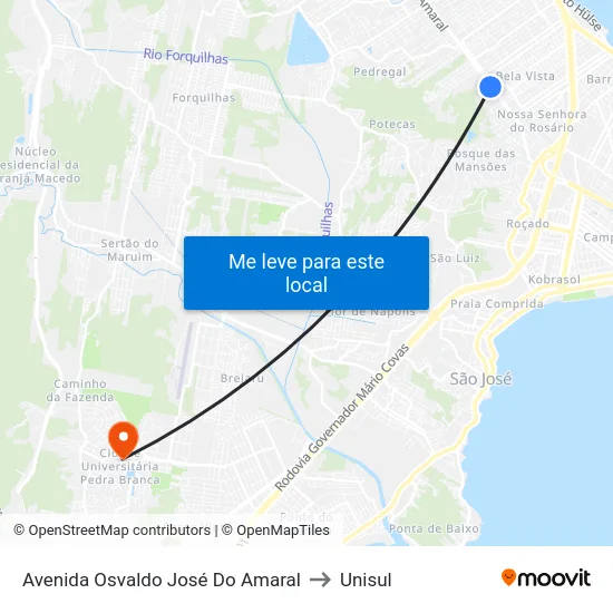 Avenida Osvaldo José Do Amaral to Unisul map