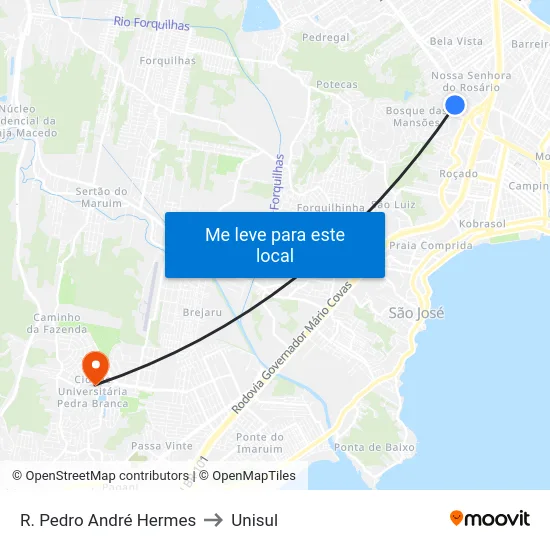 R. Pedro André Hermes to Unisul map