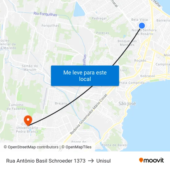 Rua Antônio Basil Schroeder 1373 to Unisul map