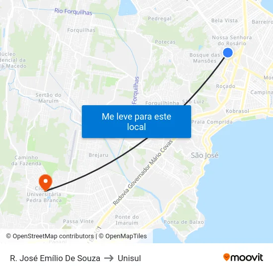 R. José Emílio De Souza to Unisul map