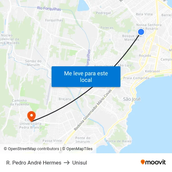 R. Pedro André Hermes to Unisul map