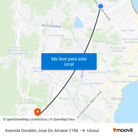 Avenida Osvaldo José Do Amaral 2186 to Unisul map
