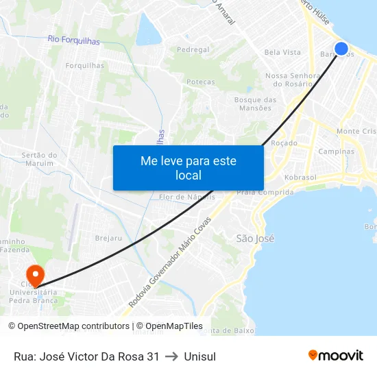 Rua: José Victor Da Rosa 31 to Unisul map