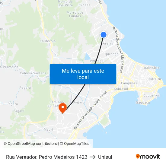 Rua Vereador, Pedro Medeiros 1423 to Unisul map