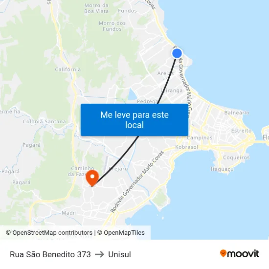 Rua São Benedito 373 to Unisul map