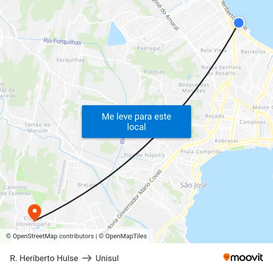 R. Heriberto Hulse to Unisul map
