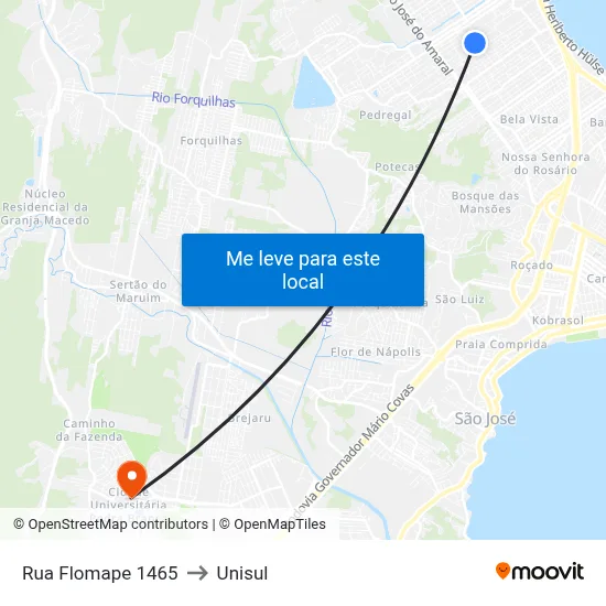 Rua Flomape 1465 to Unisul map