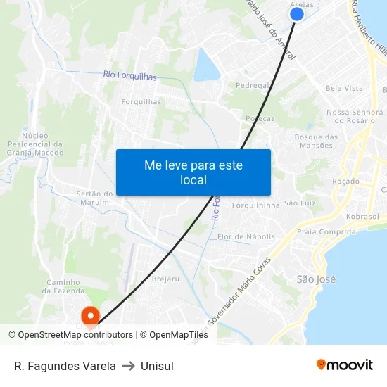 R. Fagundes Varela to Unisul map