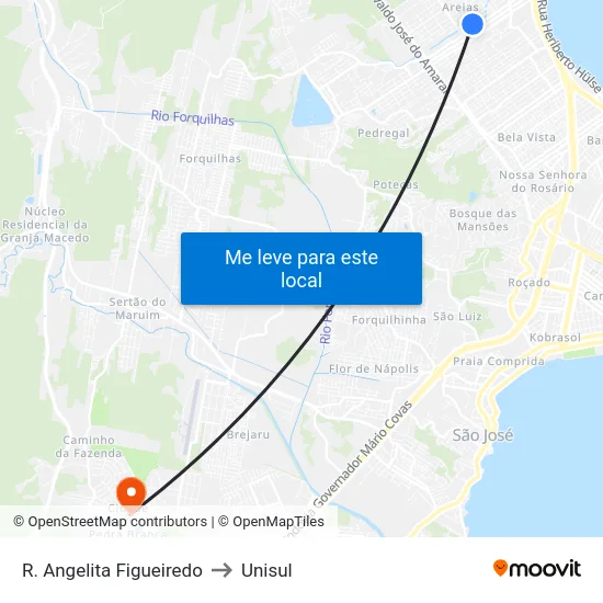 R. Angelita Figueiredo to Unisul map