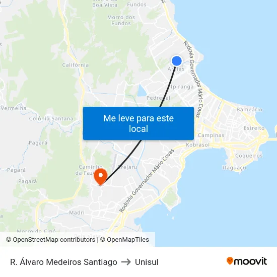 R. Álvaro Medeiros Santiago to Unisul map