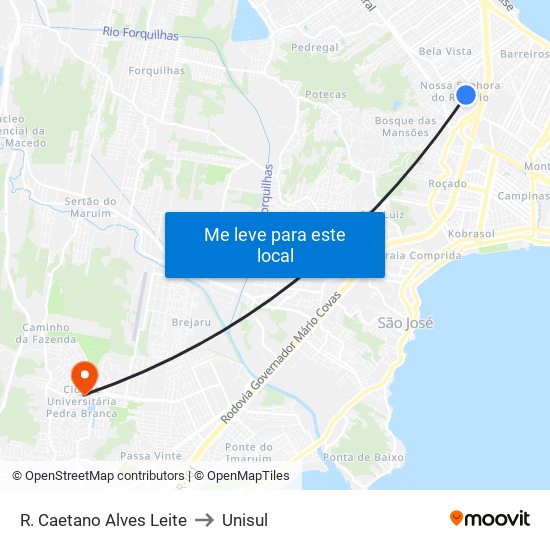 R. Caetano Alves Leite to Unisul map