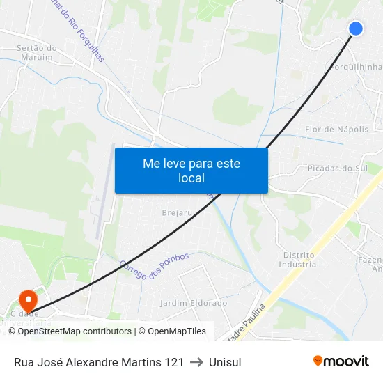 Rua José Alexandre Martins 121 to Unisul map