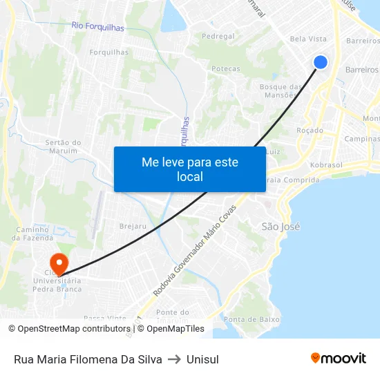 Rua Maria Filomena Da Silva to Unisul map