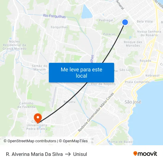 R. Alverina Maria Da Silva to Unisul map