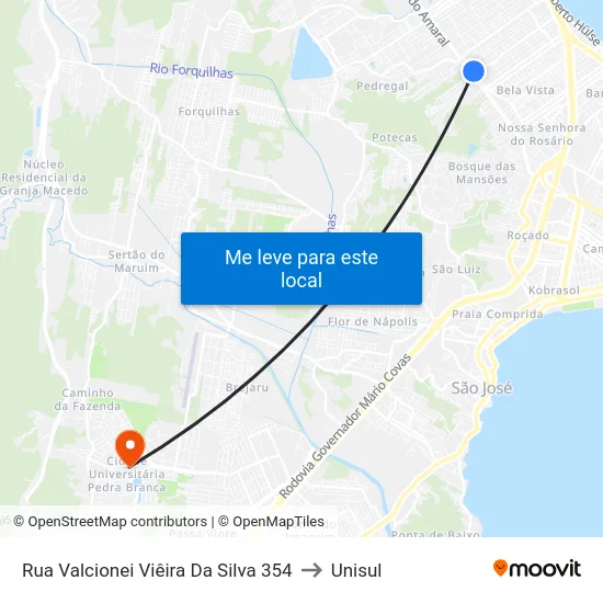 Rua Valcionei Viêira Da Silva 354 to Unisul map