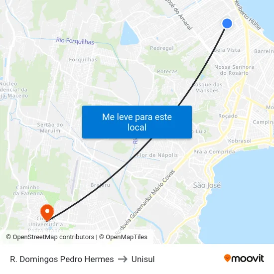 R. Domingos Pedro Hermes to Unisul map
