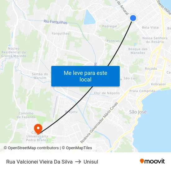 Rua Valcionei Vieira Da Silva to Unisul map