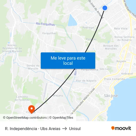 Parada U.B.S. Areias to Unisul map