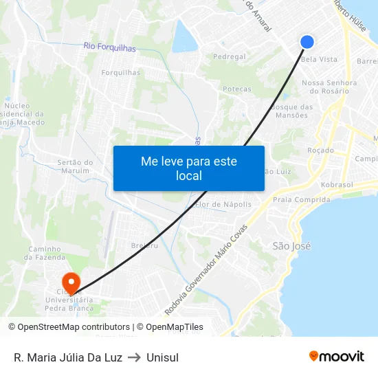 R. Maria Júlia Da Luz to Unisul map