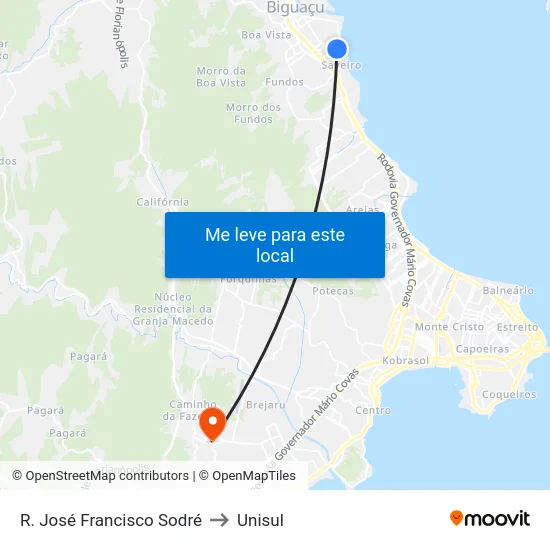 R. José Francisco Sodré to Unisul map