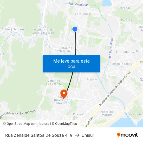 Rua Zenaide Santos De Souza 419 to Unisul map