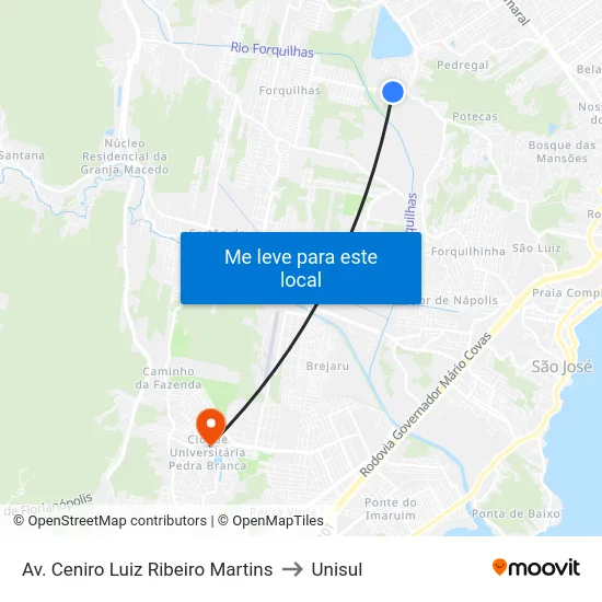 Avenida Ceniro Luiz Ribeiro Martins 253 to Unisul map