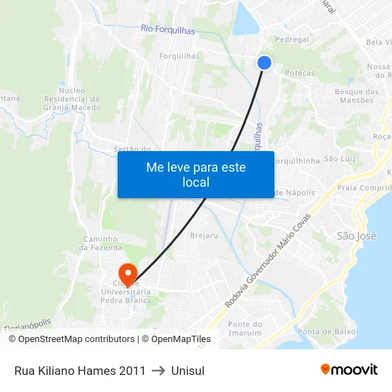 Rua Kiliano Hames 2011 to Unisul map