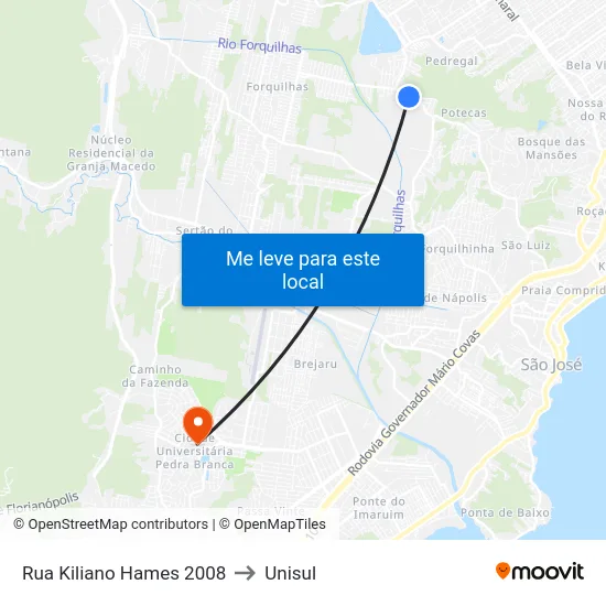 Rua Kiliano Hames 2008 to Unisul map