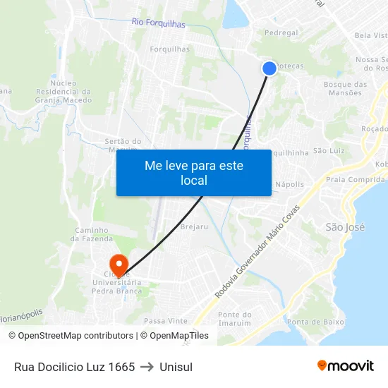 Rua Docilicio Luz 1665 to Unisul map