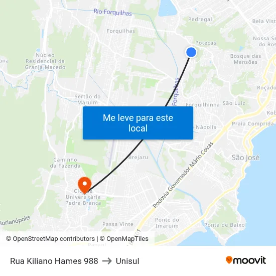 Rua Kiliano Hames 988 to Unisul map