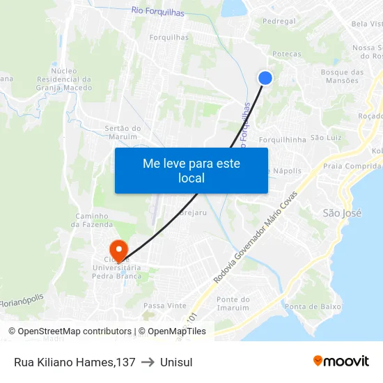 Rua Kiliano Hames,137 to Unisul map