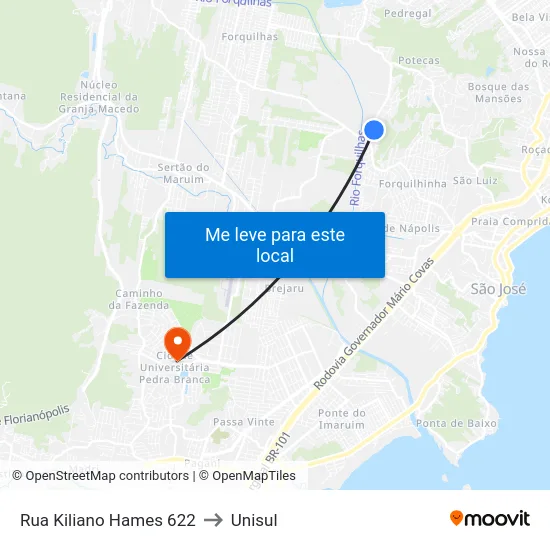 Rua Kiliano Hames 622 to Unisul map