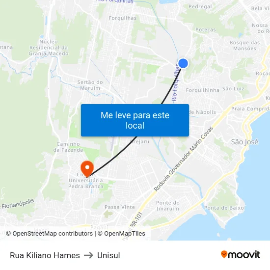 Rua Kiliano Hames to Unisul map
