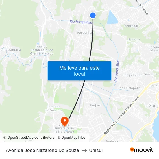 Avenida José Nazareno De Souza to Unisul map