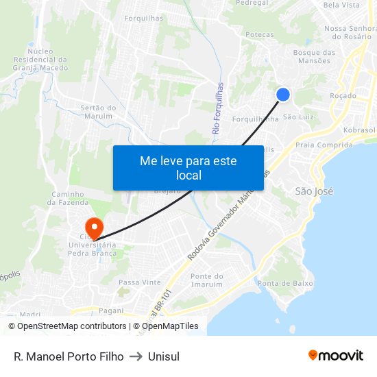 R. Manoel Porto Filho to Unisul map