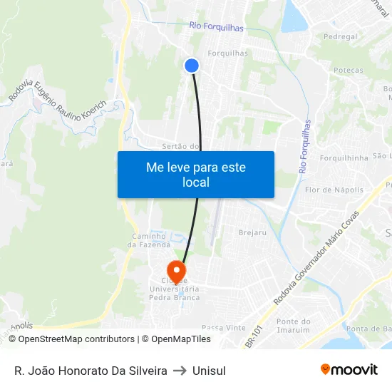 R. João Honorato Da Silveira to Unisul map