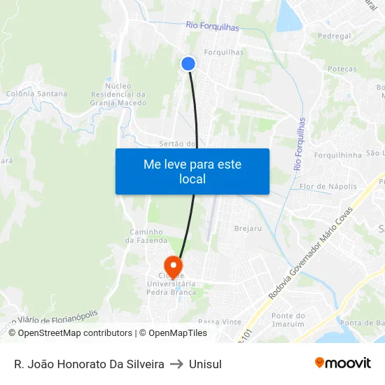 R. João Honorato Da Silveira to Unisul map