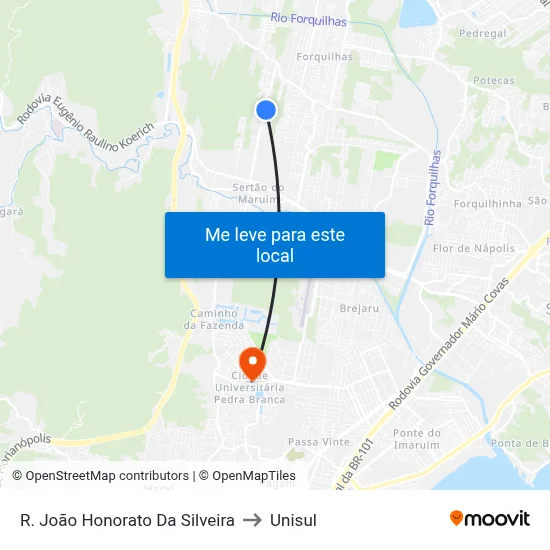 R. João Honorato Da Silveira to Unisul map