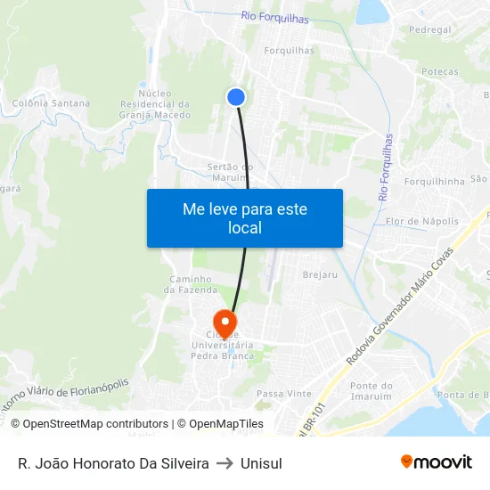 R. João Honorato Da Silveira to Unisul map