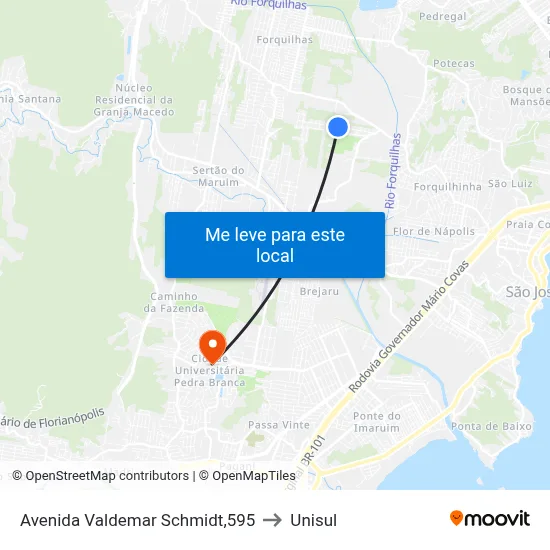 Avenida Valdemar Schmidt,595 to Unisul map