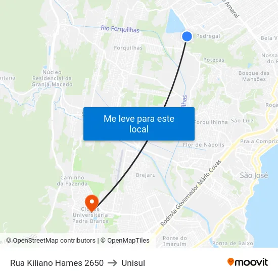 Rua Kiliano Hames 2650 to Unisul map