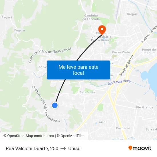 Rua Valcioni Duarte, 250 to Unisul map