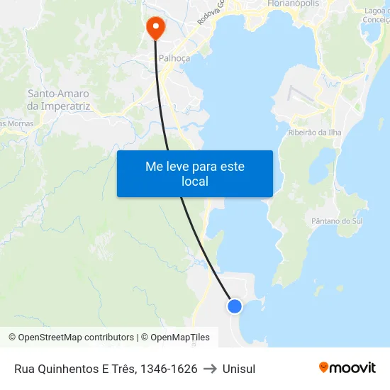 Rua Quinhentos E Três, 1346-1626 to Unisul map