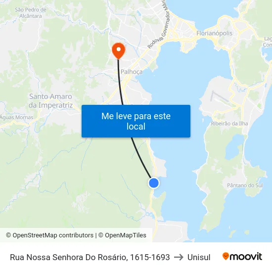 Rua Nossa Senhora Do Rosário, 1615-1693 to Unisul map